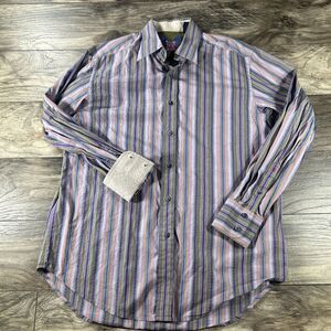 Robert Graham Shirt Mens‎ Medium Purple Blue Pinstripe Button Up Flip Cuff Dress